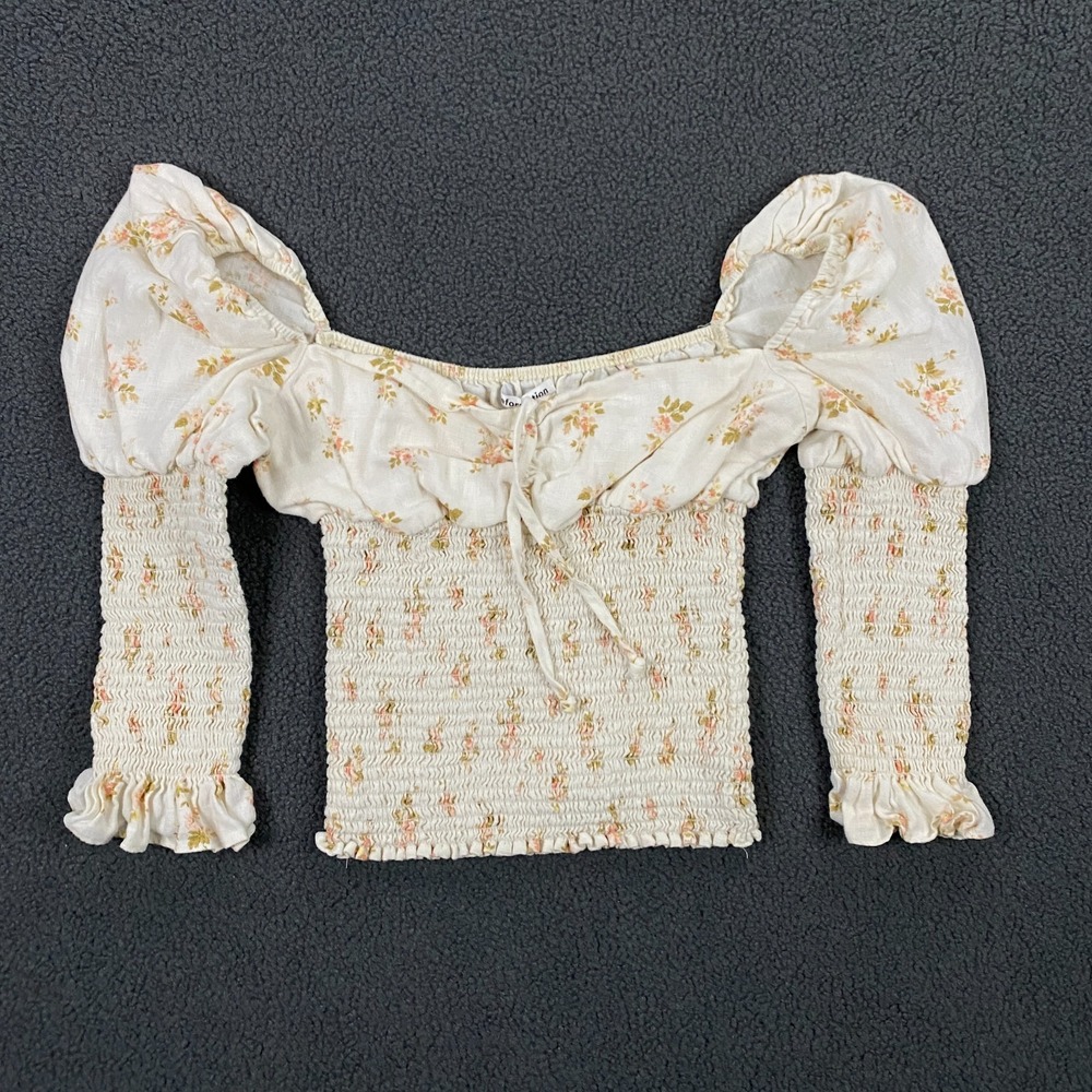 Reformation Smocked Crop Top size Medium‎ Floral 100% Linen Square Neck